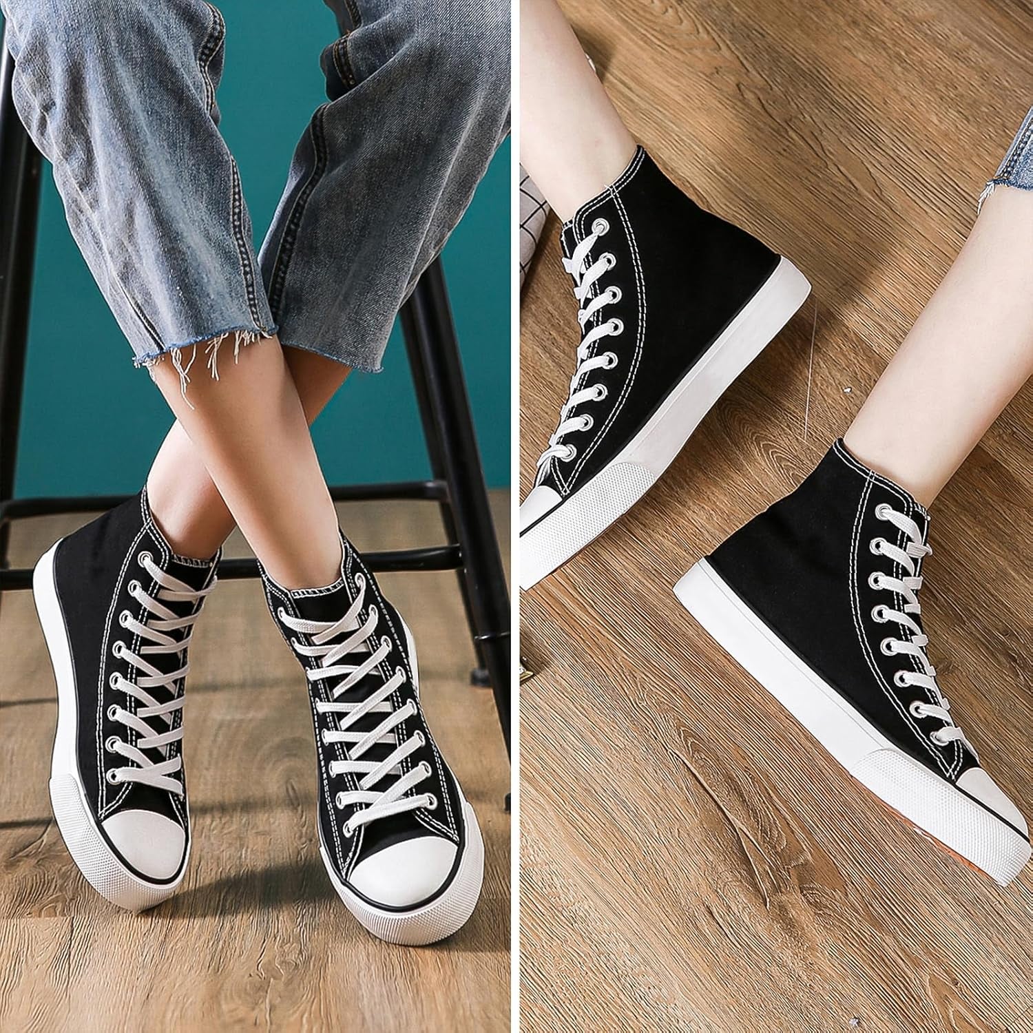 Women'S High Top Canvas Shoes Fashion Sneakers Casual Shoes for Walking（Black.Us7）