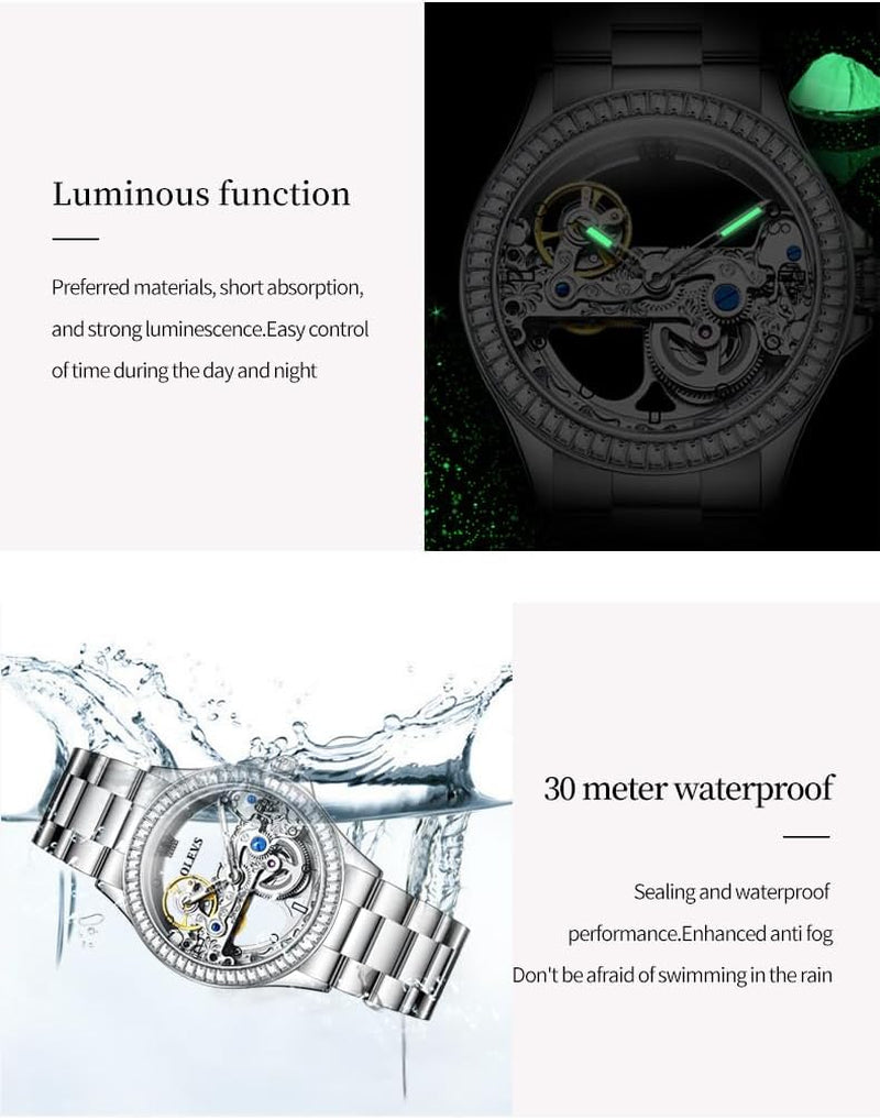 Automatic Watch for Women Self Winding Ladies Diamond Wrist Watch Luxury Dress Rose Gold Ceramic Watch for Women Love Heart Date